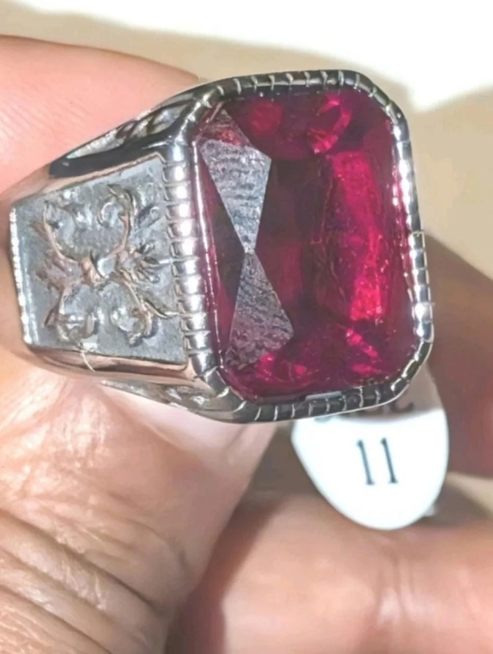 Retro Viking 5ct Lab Created Ruby Gemstone Mens Ring 14k Silver Plated Sz 11